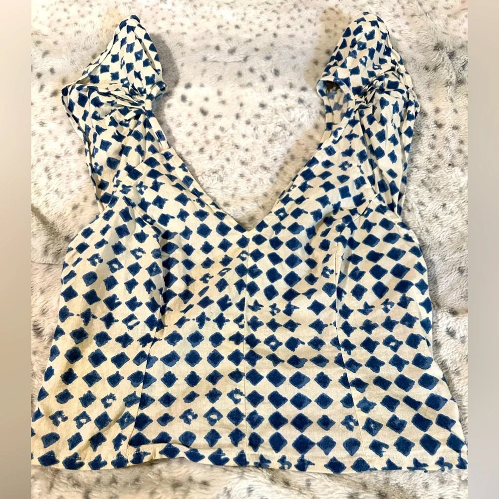 Madewell Navy and Cream Geometric Blouse - Picture 1 of 5